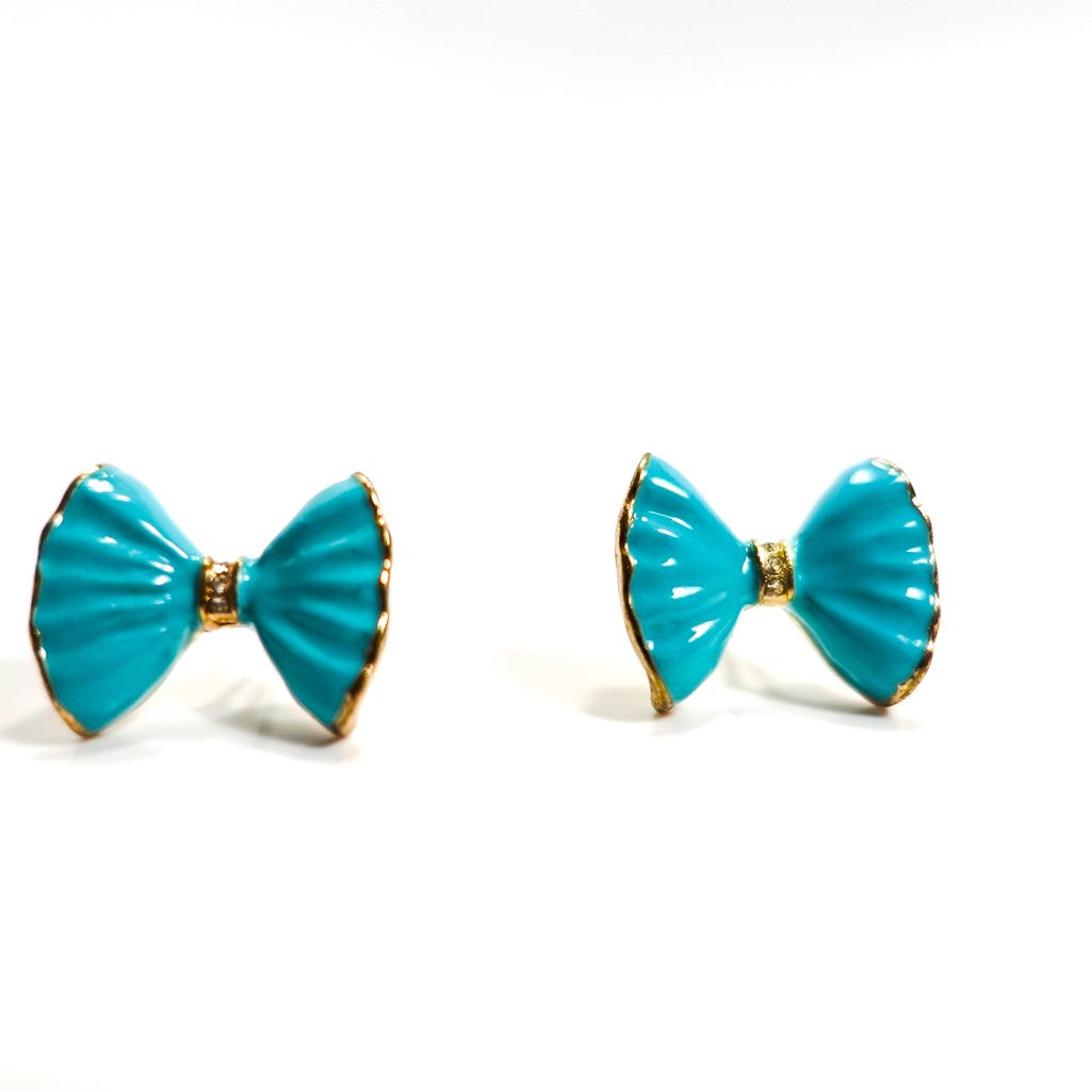 No Brand Blue Enamel Bow Earring Lightweight